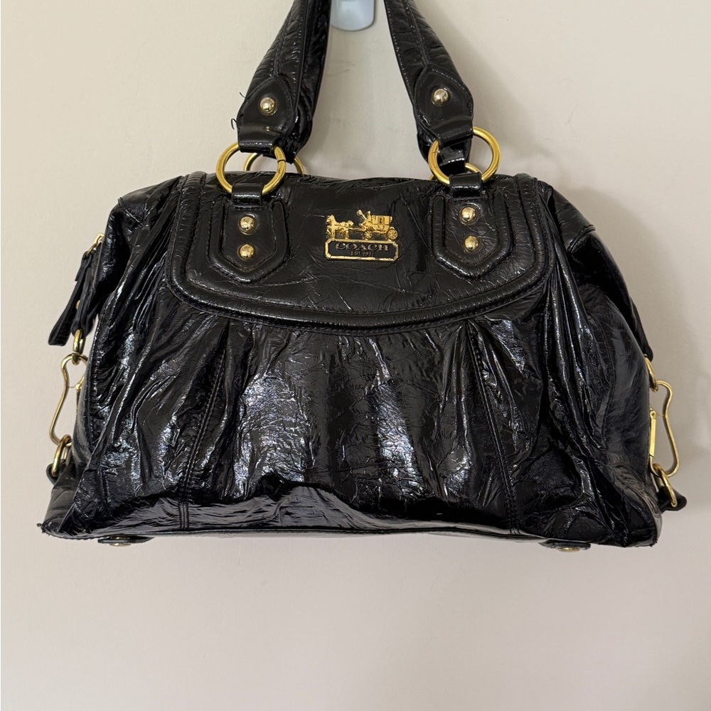 Vintage Coach Madison Black Satchel with Gold Hardware Patent Leather Y2K